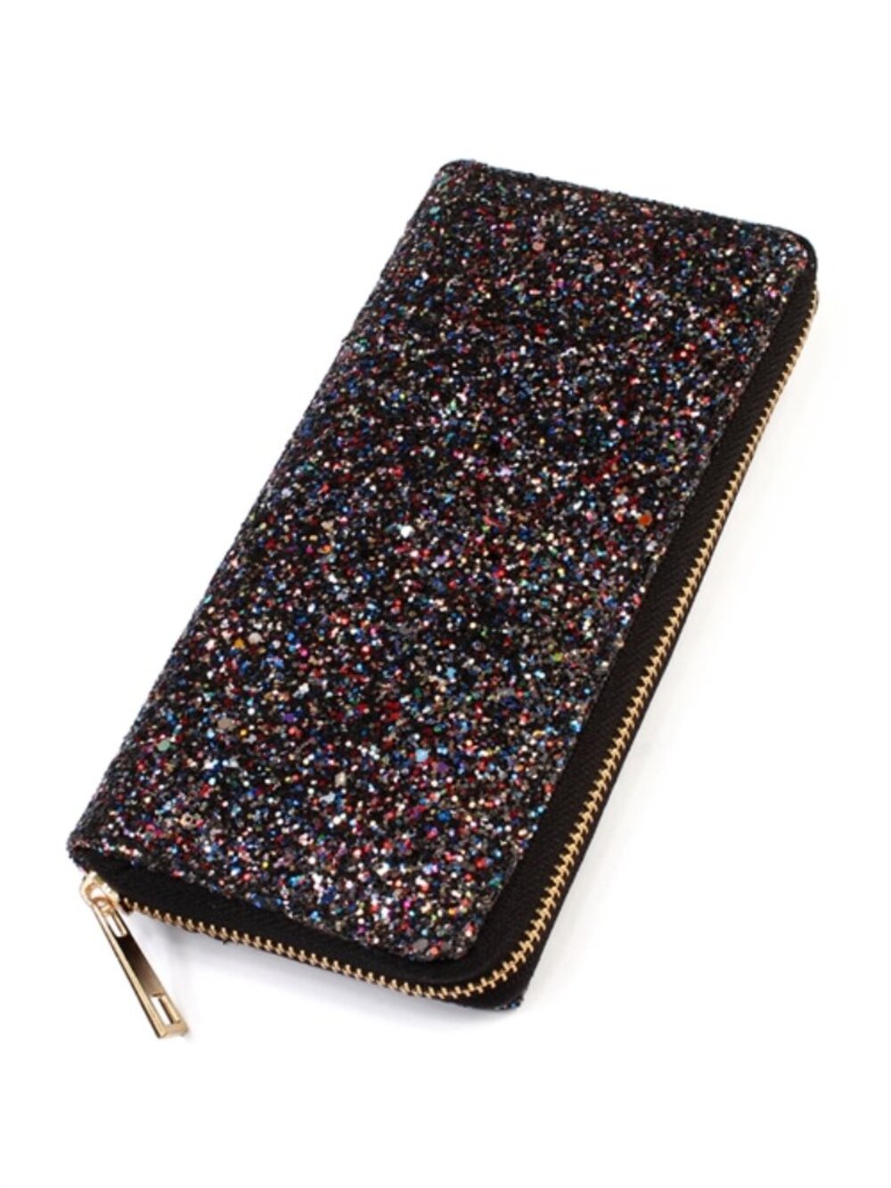 Glitter Sparkle Puffy Zip Around Wallet / Clutch- Black - NWT